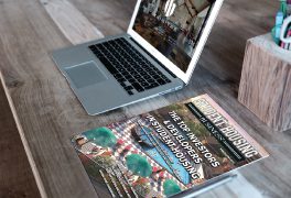 laptop and magazine