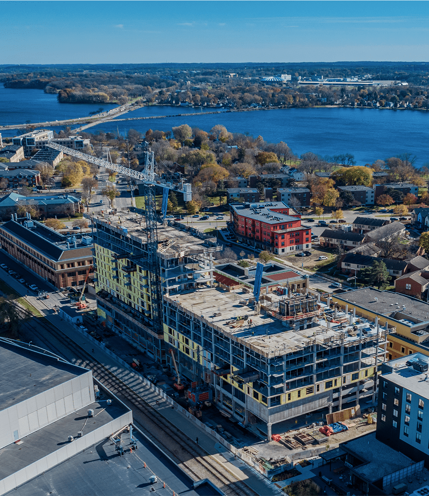 aerial view of a building in development