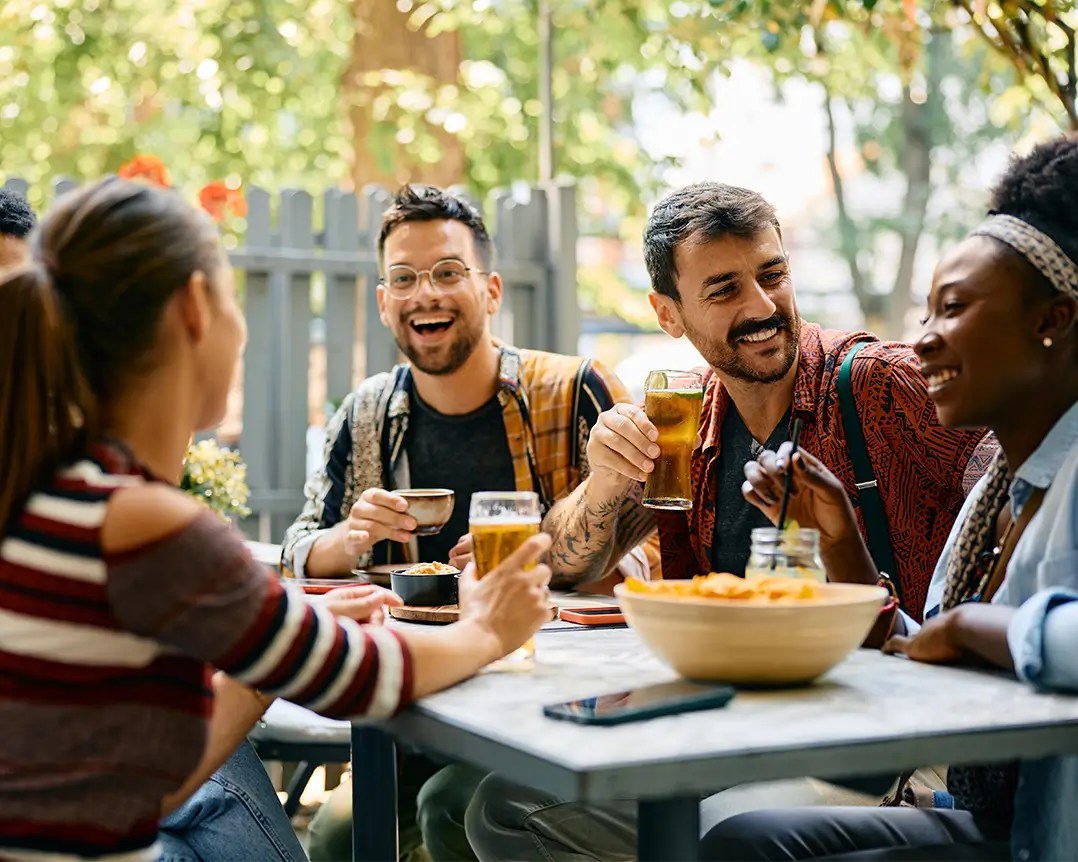 group of friends eating outside